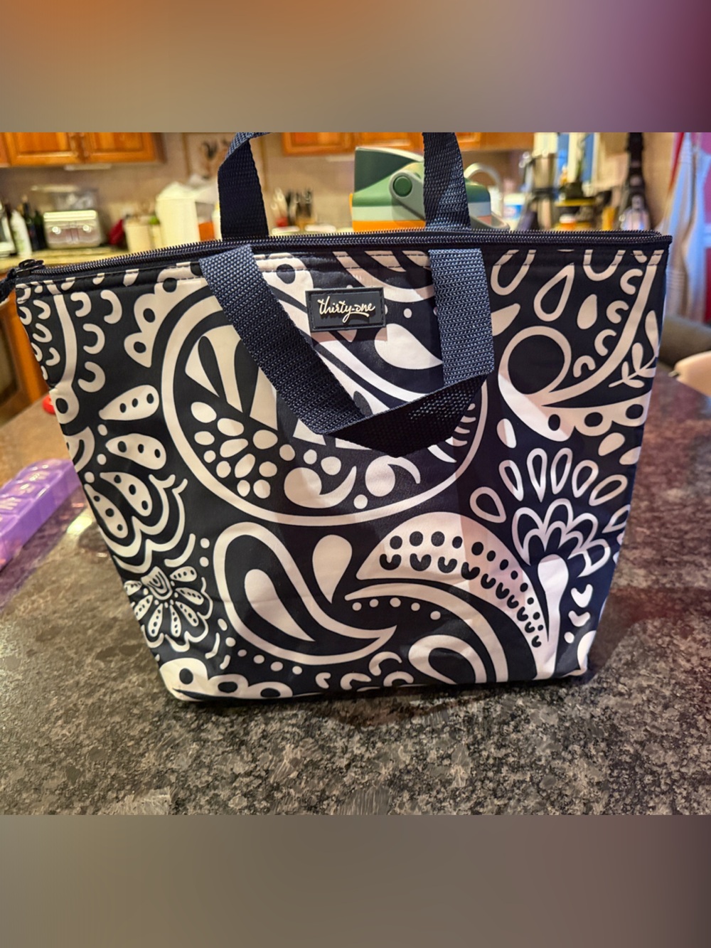 thirty-one Navy and White Paisley insulated lunch Tote with - Picture 5 of 5